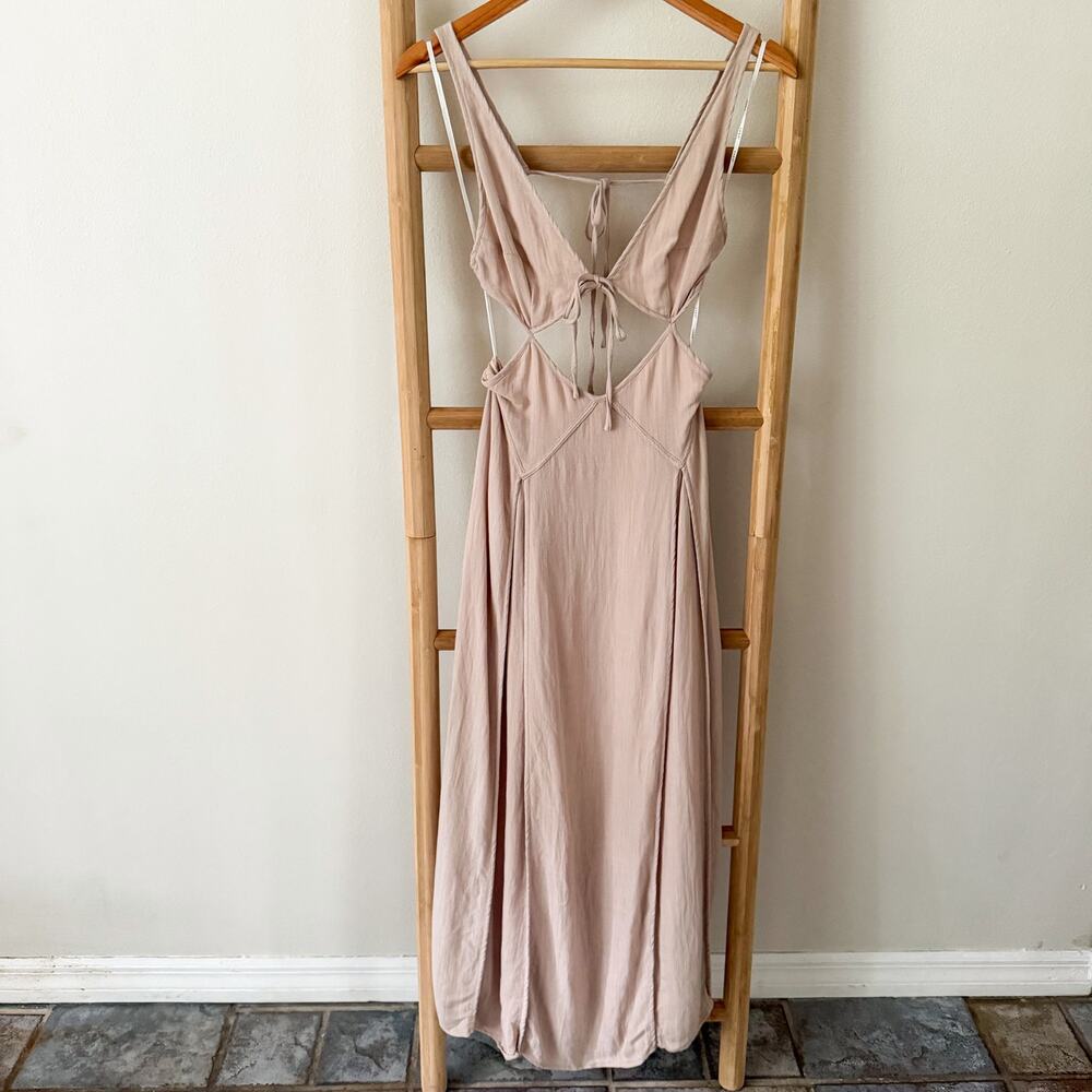 Sabo Skirt Eliska Dress Stone XS Cutout Tie Front Open Back Maxi Dress - Picture 2 of 16